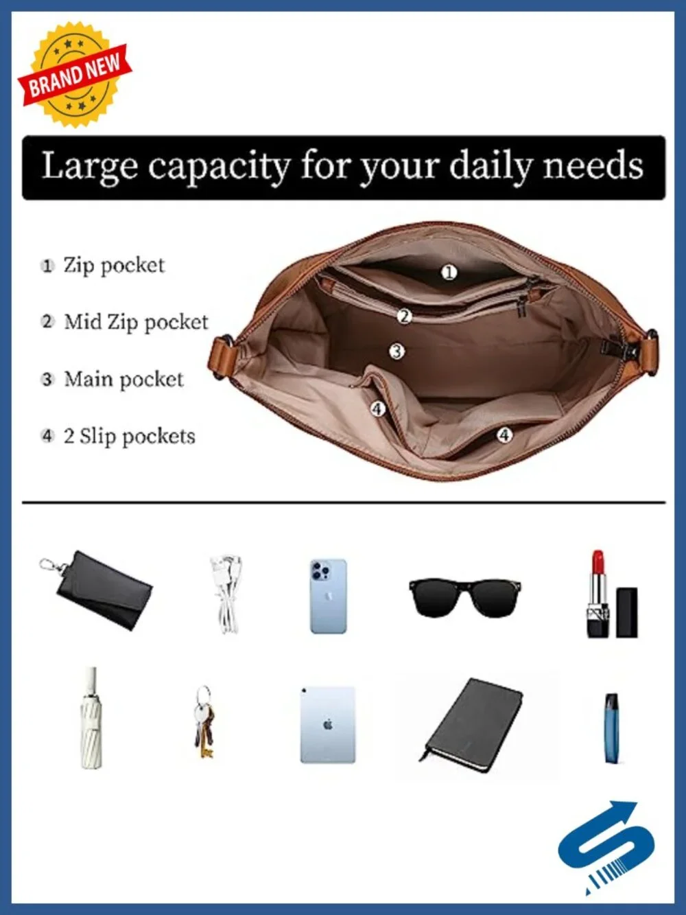 Genuine Leather Hobo Bag Large Crossbody Shoulder Purse Womens Tote Work